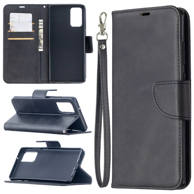 For Samsung Galaxy Note 20 Retro Lambskin Texture Pure Color Horizontal Flip PU Leather Case, with Holder & Card Slots & Wallet & Lanyard(Black)-garmade.com