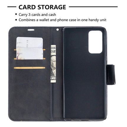 For Samsung Galaxy Note 20 Retro Lambskin Texture Pure Color Horizontal Flip PU Leather Case, with Holder & Card Slots & Wallet & Lanyard(Black)-garmade.com
