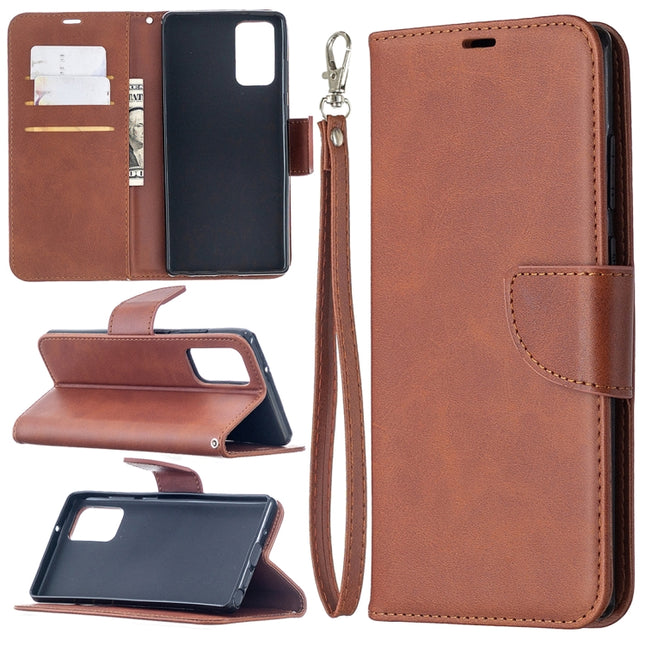 For Samsung Galaxy Note 20 Retro Lambskin Texture Pure Color Horizontal Flip PU Leather Case, with Holder & Card Slots & Wallet & Lanyard(Brown)-garmade.com