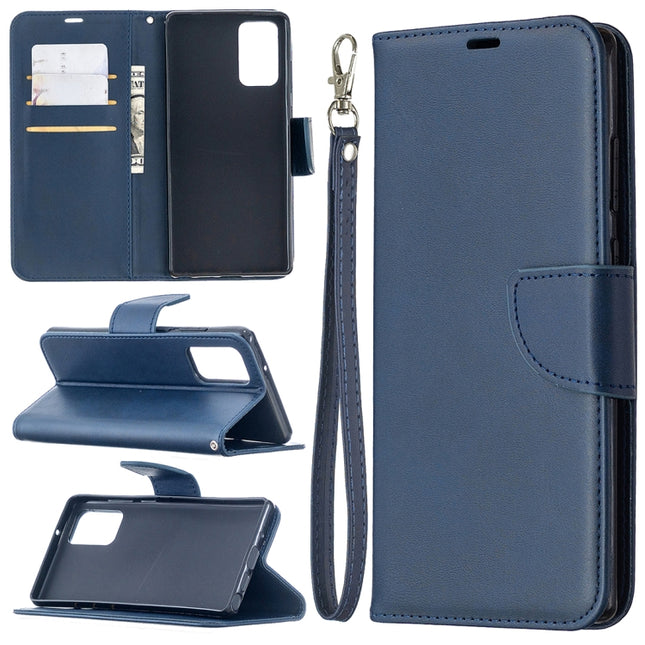 For Samsung Galaxy Note 20 Retro Lambskin Texture Pure Color Horizontal Flip PU Leather Case, with Holder & Card Slots & Wallet & Lanyard(Blue)-garmade.com