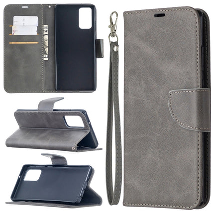 For Samsung Galaxy Note 20 Retro Lambskin Texture Pure Color Horizontal Flip PU Leather Case, with Holder & Card Slots & Wallet & Lanyard(Grey)-garmade.com