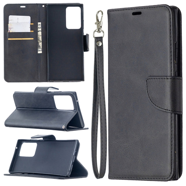 For Samsung Galaxy Note 20 Ultra Retro Lambskin Texture Pure Color Horizontal Flip PU Leather Case, with Holder & Card Slots & Wallet & Lanyard(Black)-garmade.com