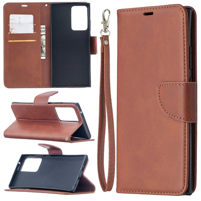 For Samsung Galaxy Note 20 Ultra Retro Lambskin Texture Pure Color Horizontal Flip PU Leather Case, with Holder & Card Slots & Wallet & Lanyard(Brown)-garmade.com