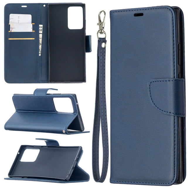 For Samsung Galaxy Note 20 Ultra Retro Lambskin Texture Pure Color Horizontal Flip PU Leather Case, with Holder & Card Slots & Wallet & Lanyard(Blue)-garmade.com
