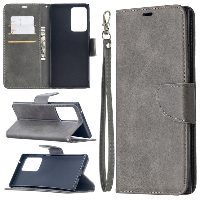For Samsung Galaxy Note 20 Ultra Retro Lambskin Texture Pure Color Horizontal Flip PU Leather Case, with Holder & Card Slots & Wallet & Lanyard(Grey)-garmade.com