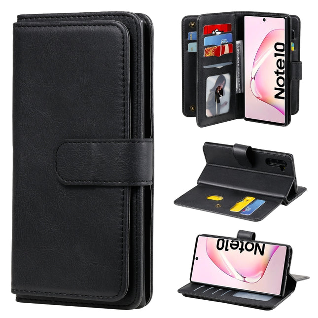 For Samsung Galaxy Note10 Multifunctional Magnetic Copper Buckle Horizontal Flip Solid Color Leather Case with 10 Card Slots & Wallet & Holder & Photo Frame(Black)-garmade.com