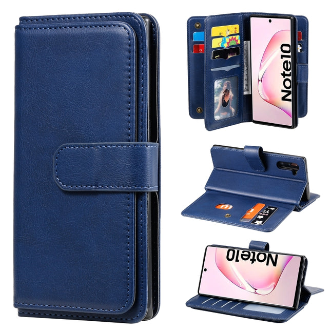 For Samsung Galaxy Note10 Multifunctional Magnetic Copper Buckle Horizontal Flip Solid Color Leather Case with 10 Card Slots & Wallet & Holder & Photo Frame(Dark Blue)-garmade.com