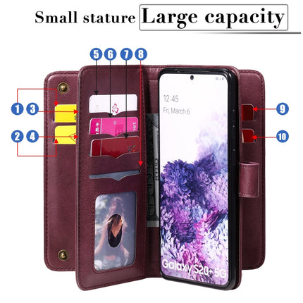 For Samsung Galaxy S20+ 5G Multifunctional Magnetic Copper Buckle Horizontal Flip Solid Color Leather Case with 10 Card Slots & Wallet & Holder & Photo Frame(Wine Red)-garmade.com
