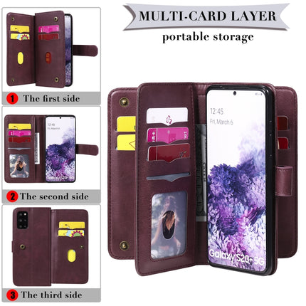 For Samsung Galaxy S20+ 5G Multifunctional Magnetic Copper Buckle Horizontal Flip Solid Color Leather Case with 10 Card Slots & Wallet & Holder & Photo Frame(Dark Green)-garmade.com