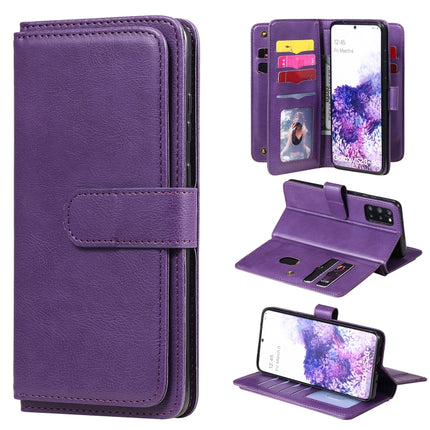 For Samsung Galaxy S20+ 5G Multifunctional Magnetic Copper Buckle Horizontal Flip Solid Color Leather Case with 10 Card Slots & Wallet & Holder & Photo Frame(Purple)-garmade.com