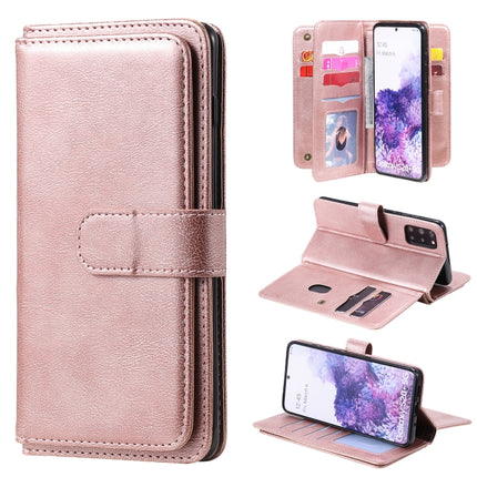 For Samsung Galaxy S20+ 5G Multifunctional Magnetic Copper Buckle Horizontal Flip Solid Color Leather Case with 10 Card Slots & Wallet & Holder & Photo Frame(Rose Gold)-garmade.com