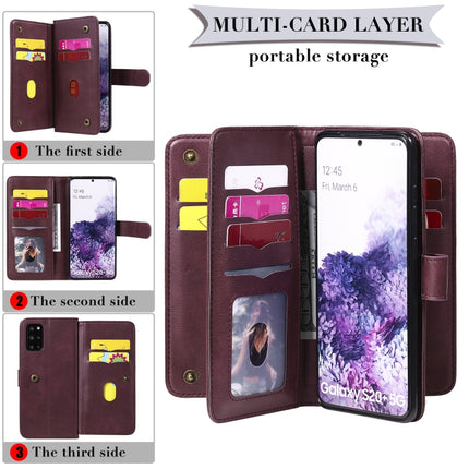 For Samsung Galaxy S20+ 5G Multifunctional Magnetic Copper Buckle Horizontal Flip Solid Color Leather Case with 10 Card Slots & Wallet & Holder & Photo Frame(Rose Gold)-garmade.com