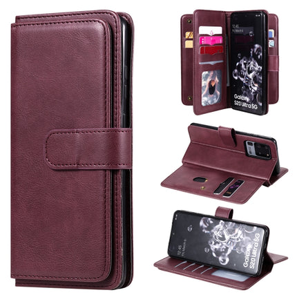 For Samsung Galaxy S20 Ultra 5G Multifunctional Magnetic Copper Buckle Horizontal Flip Solid Color Leather Case with 10 Card Slots & Wallet & Holder & Photo Frame(Wine Red)-garmade.com