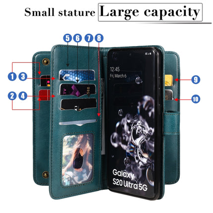 For Samsung Galaxy S20 Ultra 5G Multifunctional Magnetic Copper Buckle Horizontal Flip Solid Color Leather Case with 10 Card Slots & Wallet & Holder & Photo Frame(Wine Red)-garmade.com
