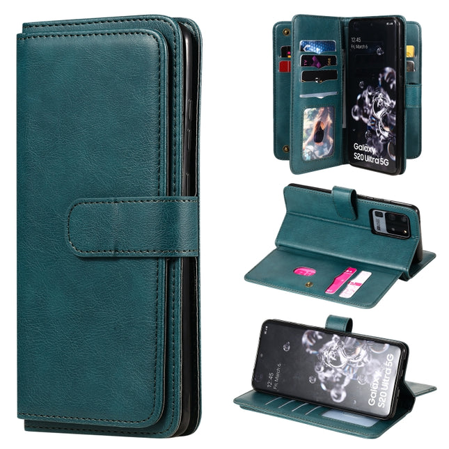 For Samsung Galaxy S20 Ultra 5G Multifunctional Magnetic Copper Buckle Horizontal Flip Solid Color Leather Case with 10 Card Slots & Wallet & Holder & Photo Frame(Dark Green)-garmade.com