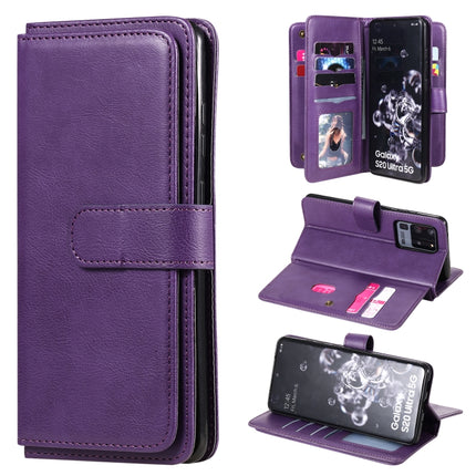 For Samsung Galaxy S20 Ultra 5G Multifunctional Magnetic Copper Buckle Horizontal Flip Solid Color Leather Case with 10 Card Slots & Wallet & Holder & Photo Frame(Purple)-garmade.com