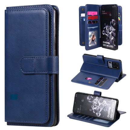 For Samsung Galaxy S20 Ultra 5G Multifunctional Magnetic Copper Buckle Horizontal Flip Solid Color Leather Case with 10 Card Slots & Wallet & Holder & Photo Frame(Dark Blue)-garmade.com