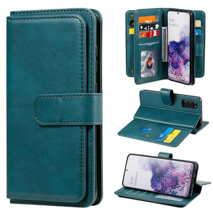 For Samsung Galaxy S20 5G Multifunctional Magnetic Copper Buckle Horizontal Flip Solid Color Leather Case with 10 Card Slots & Wallet & Holder & Photo Frame(Dark Green)-garmade.com