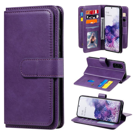 For Samsung Galaxy S20 5G Multifunctional Magnetic Copper Buckle Horizontal Flip Solid Color Leather Case with 10 Card Slots & Wallet & Holder & Photo Frame(Purple)-garmade.com