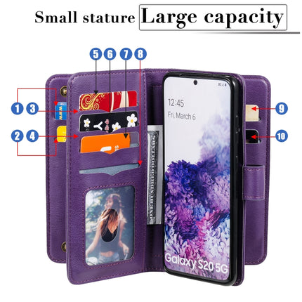 For Samsung Galaxy S20 5G Multifunctional Magnetic Copper Buckle Horizontal Flip Solid Color Leather Case with 10 Card Slots & Wallet & Holder & Photo Frame(Purple)-garmade.com