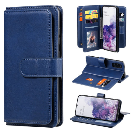 For Samsung Galaxy S20 5G Multifunctional Magnetic Copper Buckle Horizontal Flip Solid Color Leather Case with 10 Card Slots & Wallet & Holder & Photo Frame(Dark Blue)-garmade.com