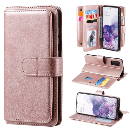 For Samsung Galaxy S20 5G Multifunctional Magnetic Copper Buckle Horizontal Flip Solid Color Leather Case with 10 Card Slots & Wallet & Holder & Photo Frame(Rose Gold)-garmade.com