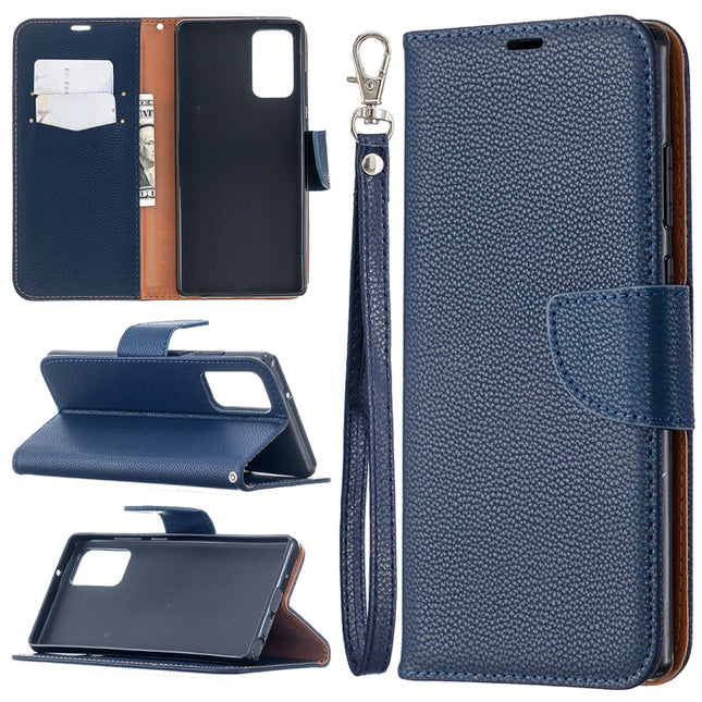 For Samsung Galaxy Note20 Litchi Texture Pure Color Horizontal Flip Leather Case with Holder & Card Slots & Wallet & Lanyard(Blue)-garmade.com