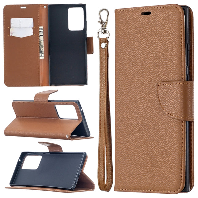 For Samsung Galaxy Note20 Ultra Litchi Texture Pure Color Horizontal Flip Leather Case with Holder & Card Slots & Wallet & Lanyard(Brown)-garmade.com