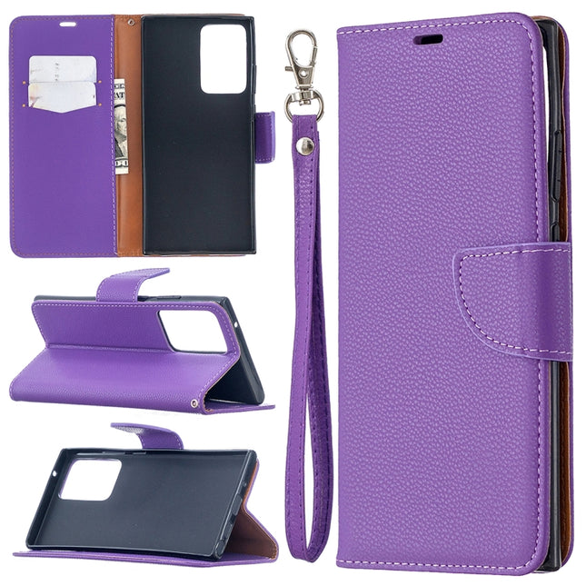For Samsung Galaxy Note20 Ultra Litchi Texture Pure Color Horizontal Flip Leather Case with Holder & Card Slots & Wallet & Lanyard(Purple)-garmade.com