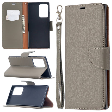For Samsung Galaxy Note20 Ultra Litchi Texture Pure Color Horizontal Flip Leather Case with Holder & Card Slots & Wallet & Lanyard(Grey)-garmade.com
