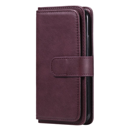 For iPhone XS / X Multifunctional Magnetic Copper Buckle Horizontal Flip Solid Color Leather Case with 10 Card Slots & Wallet & Holder & Photo Frame(Wine Red)-garmade.com