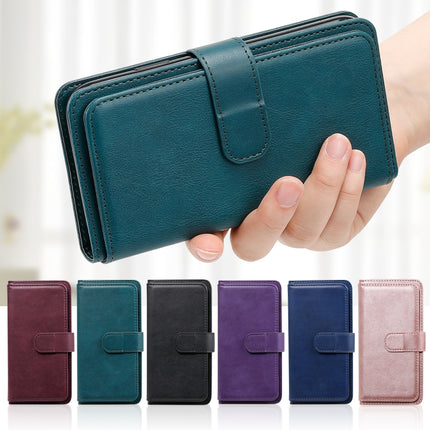 For iPhone XS / X Multifunctional Magnetic Copper Buckle Horizontal Flip Solid Color Leather Case with 10 Card Slots & Wallet & Holder & Photo Frame(Wine Red)-garmade.com