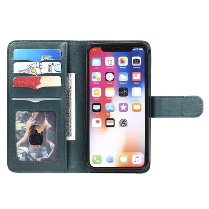 For iPhone XS / X Multifunctional Magnetic Copper Buckle Horizontal Flip Solid Color Leather Case with 10 Card Slots & Wallet & Holder & Photo Frame(Dark Green)-garmade.com