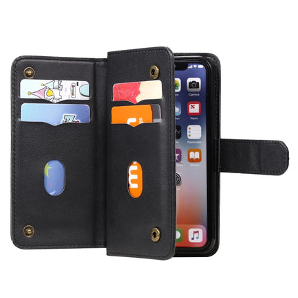 For iPhone XS / X Multifunctional Magnetic Copper Buckle Horizontal Flip Solid Color Leather Case with 10 Card Slots & Wallet & Holder & Photo Frame(Black)-garmade.com