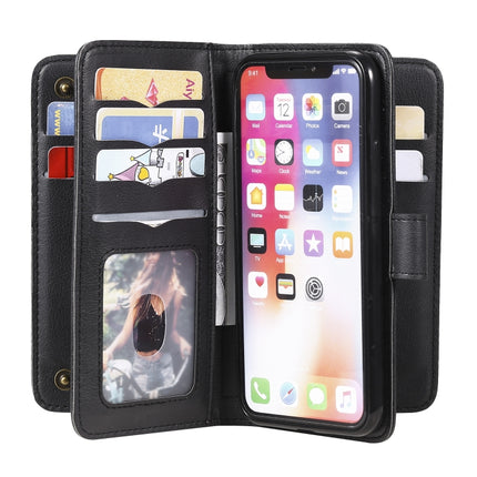 For iPhone XS / X Multifunctional Magnetic Copper Buckle Horizontal Flip Solid Color Leather Case with 10 Card Slots & Wallet & Holder & Photo Frame(Black)-garmade.com