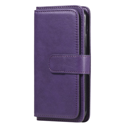 For iPhone XS / X Multifunctional Magnetic Copper Buckle Horizontal Flip Solid Color Leather Case with 10 Card Slots & Wallet & Holder & Photo Frame(Purple)-garmade.com