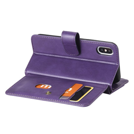 For iPhone XS / X Multifunctional Magnetic Copper Buckle Horizontal Flip Solid Color Leather Case with 10 Card Slots & Wallet & Holder & Photo Frame(Purple)-garmade.com