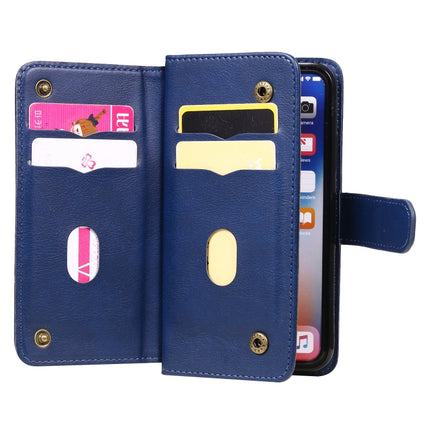 For iPhone XS / X Multifunctional Magnetic Copper Buckle Horizontal Flip Solid Color Leather Case with 10 Card Slots & Wallet & Holder & Photo Frame(Dark Blue)-garmade.com