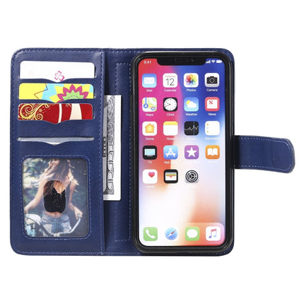 For iPhone XS / X Multifunctional Magnetic Copper Buckle Horizontal Flip Solid Color Leather Case with 10 Card Slots & Wallet & Holder & Photo Frame(Dark Blue)-garmade.com