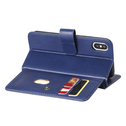 For iPhone XS / X Multifunctional Magnetic Copper Buckle Horizontal Flip Solid Color Leather Case with 10 Card Slots & Wallet & Holder & Photo Frame(Dark Blue)-garmade.com