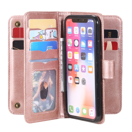For iPhone XS / X Multifunctional Magnetic Copper Buckle Horizontal Flip Solid Color Leather Case with 10 Card Slots & Wallet & Holder & Photo Frame(Rose Gold)-garmade.com
