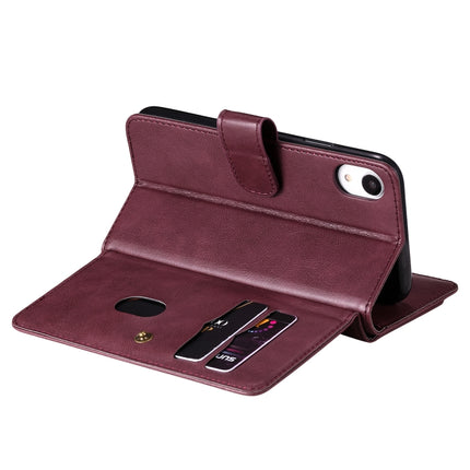 For iPhone XR Multifunctional Magnetic Copper Buckle Horizontal Flip Solid Color Leather Case with 10 Card Slots & Wallet & Holder & Photo Frame(Wine Red)-garmade.com