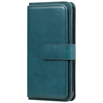 For iPhone XR Multifunctional Magnetic Copper Buckle Horizontal Flip Solid Color Leather Case with 10 Card Slots & Wallet & Holder & Photo Frame(Dark Green)-garmade.com