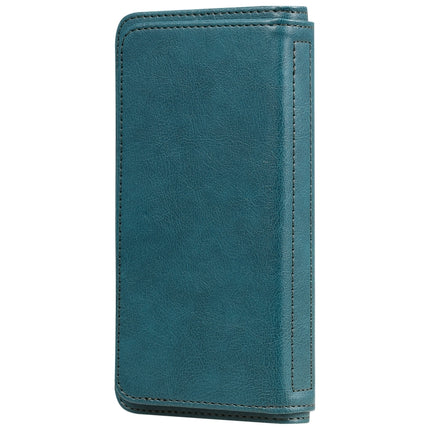 For iPhone XR Multifunctional Magnetic Copper Buckle Horizontal Flip Solid Color Leather Case with 10 Card Slots & Wallet & Holder & Photo Frame(Dark Green)-garmade.com
