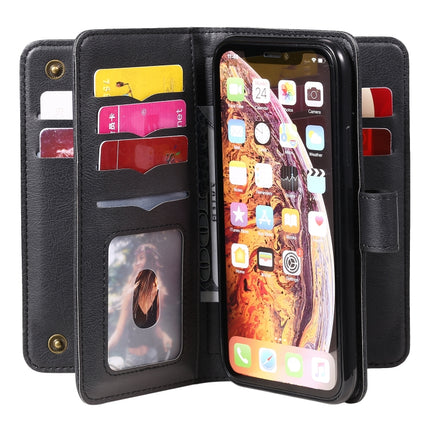 For iPhone XR Multifunctional Magnetic Copper Buckle Horizontal Flip Solid Color Leather Case with 10 Card Slots & Wallet & Holder & Photo Frame(Black)-garmade.com