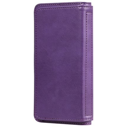 For iPhone XR Multifunctional Magnetic Copper Buckle Horizontal Flip Solid Color Leather Case with 10 Card Slots & Wallet & Holder & Photo Frame(Purple)-garmade.com
