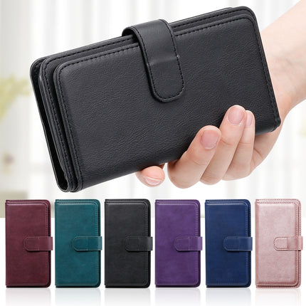 For iPhone XR Multifunctional Magnetic Copper Buckle Horizontal Flip Solid Color Leather Case with 10 Card Slots & Wallet & Holder & Photo Frame(Purple)-garmade.com