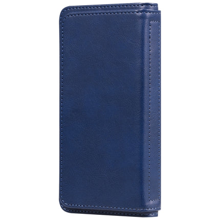 For iPhone XR Multifunctional Magnetic Copper Buckle Horizontal Flip Solid Color Leather Case with 10 Card Slots & Wallet & Holder & Photo Frame(Dark Blue)-garmade.com