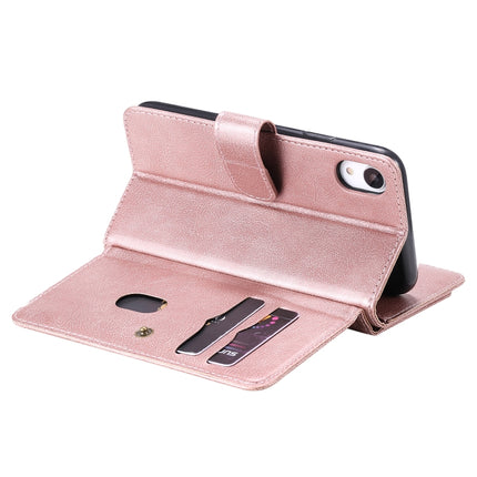 For iPhone XR Multifunctional Magnetic Copper Buckle Horizontal Flip Solid Color Leather Case with 10 Card Slots & Wallet & Holder & Photo Frame(Rose Gold)-garmade.com