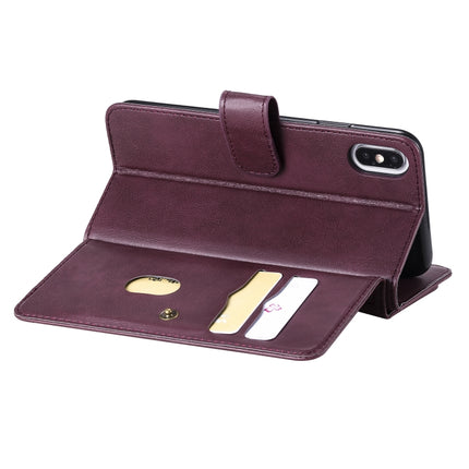For iPhone XS Max Multifunctional Magnetic Copper Buckle Horizontal Flip Solid Color Leather Case with 10 Card Slots & Wallet & Holder & Photo Frame(Wine Red)-garmade.com